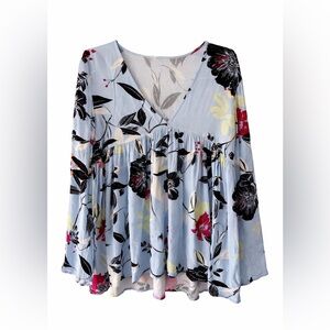 Free People Blue Floral Boho Babydoll Mini Dress Flowy S